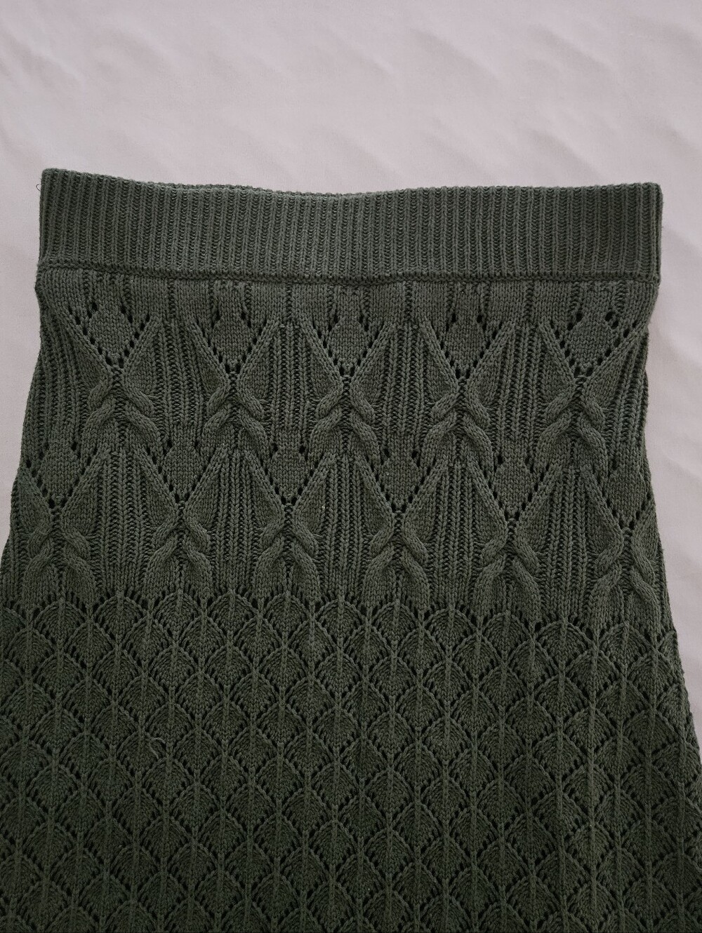House of Harlow 1960 Crochet Knit Midi Skirt Dark Green Cotton Blend Small - Picture 4 of 9